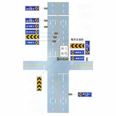 市区道路交叉口，有一侧路面施工